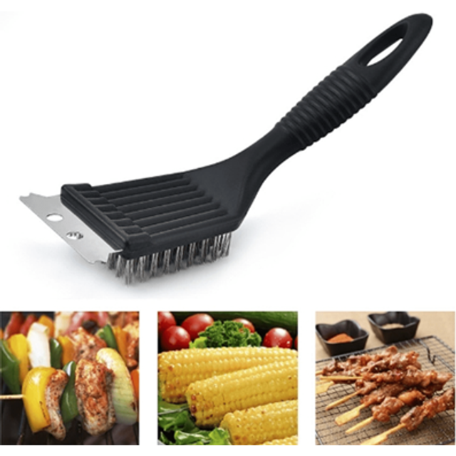 SHEIN 1pc Stainless Steel Barbecue Cleaning Brush, Multifunctional BBQ Grill Wire Cleaner