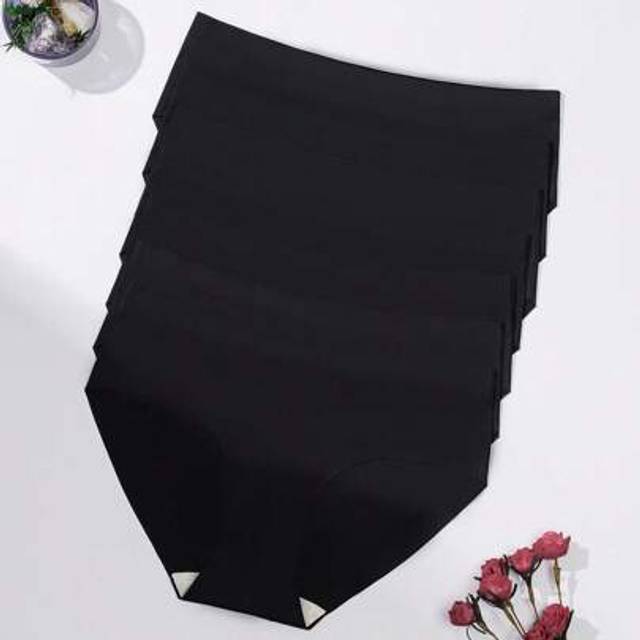 SHEIN 7pcs/Set Women&#39;s Mid-Waisted Seamless Panty Set In Black, Soft & Silky, Suitable As Ramadan, Valentine&#39;s Day, Christmas Gift