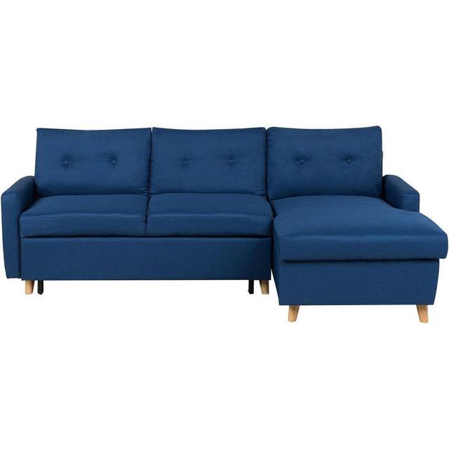 Corner Sofa Bed FLAKK Fabric Navy Blue with Storage 4 Seater Left Hand