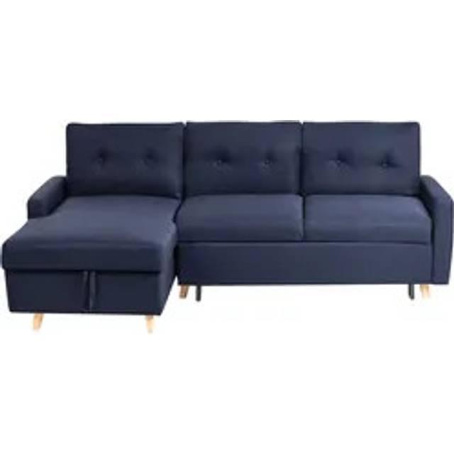Corner Sofa Bed FLAKK Fabric Navy Blue with Storage 4 Seater Right Hand