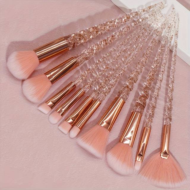 TEMU 2025 New 10pcs Oval Makeup Brush Set | Nylon Bristles & Abs Handle | Foundation, Eyeshadow, Eyeliner, Lip Brush | Hypoallergenic For All Light Beige Types | Halloween & Gift Ready
