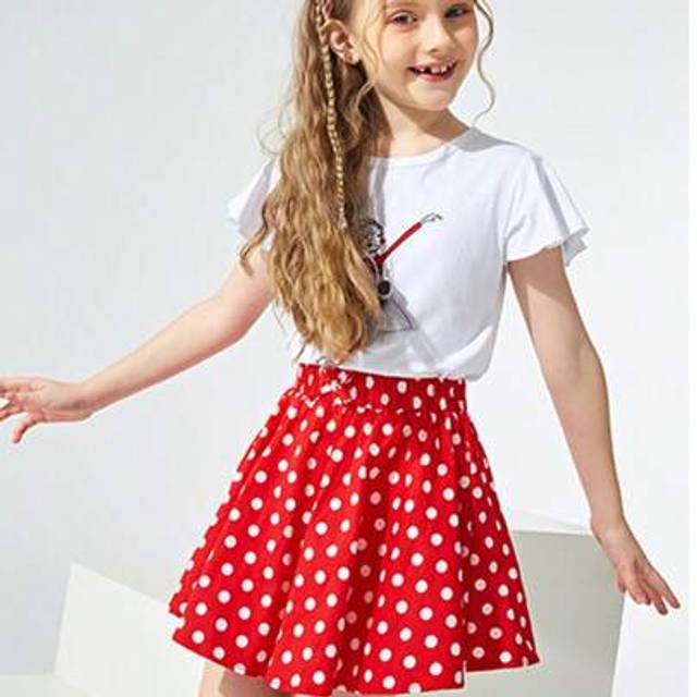 SHEIN Girls&#39; Polka Dot Layered Ruffled Skirt, Elegant & Princess Style, Summer