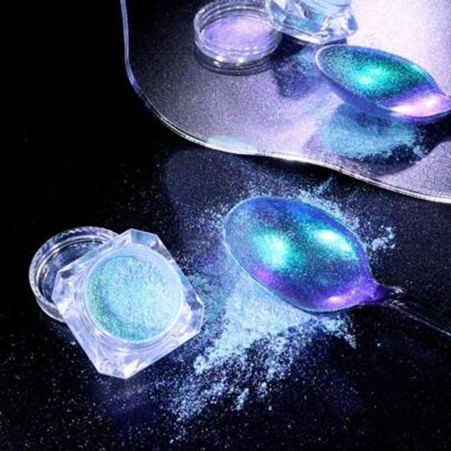 SHEIN New Diamond Holographic Color Changing Powder For Nail Art, 0.5g With Color Shifting Effect In Purple, Red And Black
