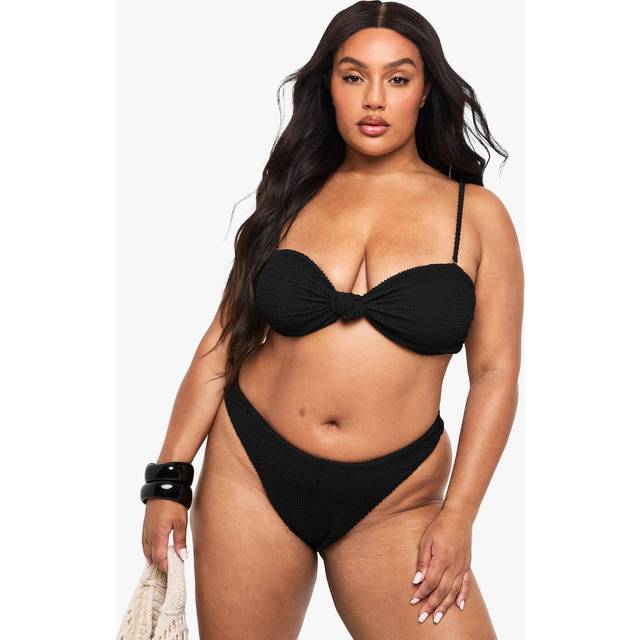 Womens Plus Crinkle High Waist Bikini Brief - Black - 18, Black