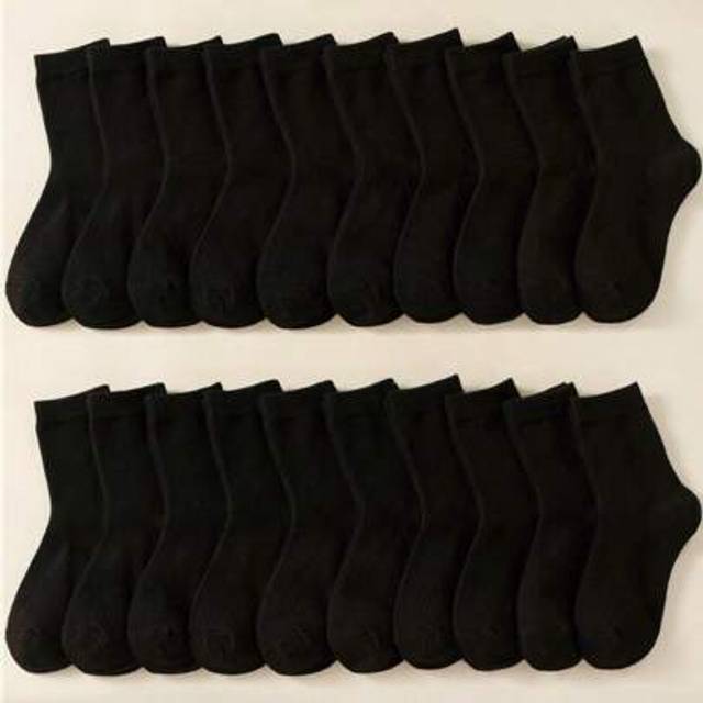 SHEIN 20 Pairs Children&#39;s Pure Black Simple Mid-Calf Socks, Skin-Friendly, Comfortable, Versatile, Suitable For Students&#39; Back-To-School Outfits