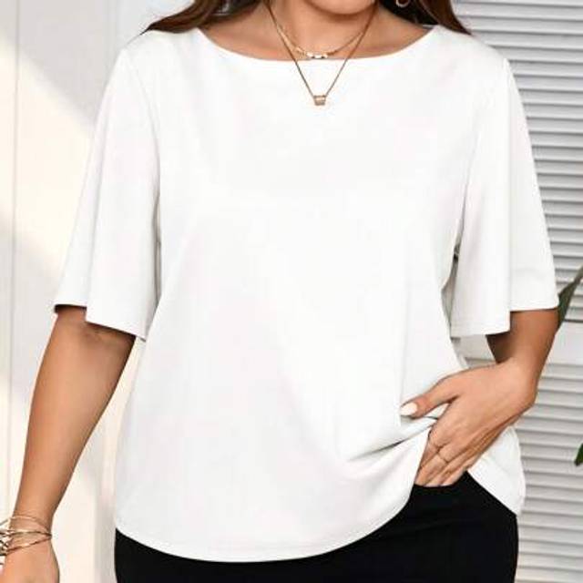 SHEIN Plus Solid Boat Neck Tee For Summer