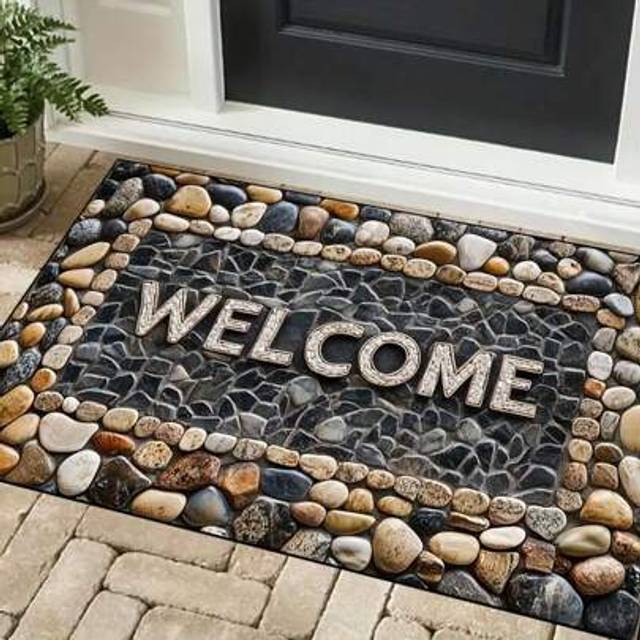 SHEIN 1 Piece Non-Slip Door Mat With Stone Pattern, Machine Washable Mat, Non-Slip Door Mat, Suitable For Indoor And Outdoor Decoration In High Traffic Area