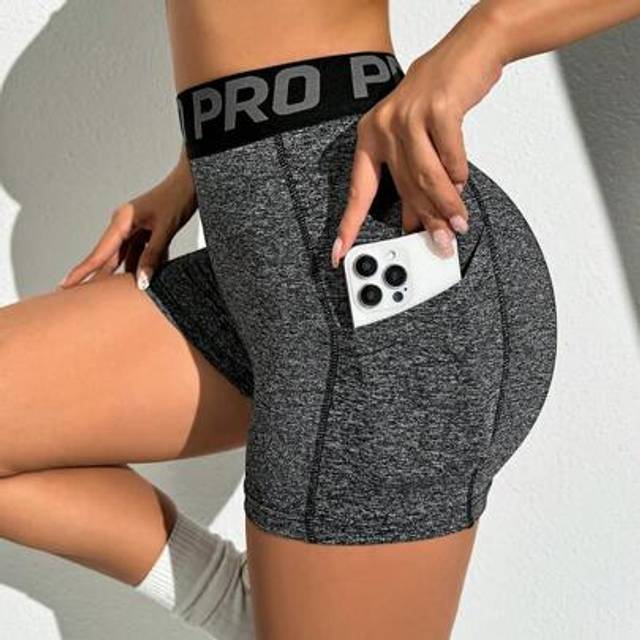 SHEIN Letter Graphic Tight Sports Shorts With Side PocketsWomen Sweat Short, Gym Short, Biker Short