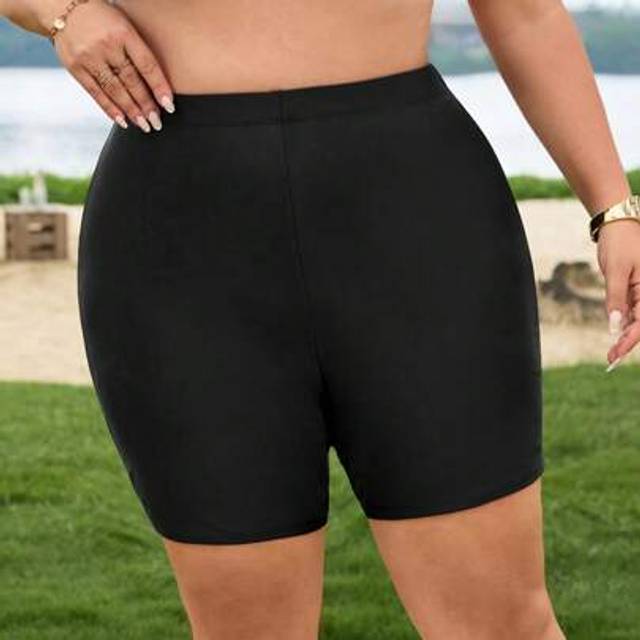 SHEIN Plus Size Women&#39;s Solid Color Fabric Simple Versatile Bike Shorts, Vacation/Swimwear Bottom