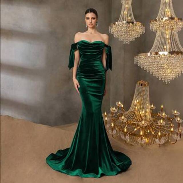 SHEIN Luxury Asymmetrical Neck Mermaid Evening Gown With Cascading Ruched & Bowknot Accents - Formal Gala Dresses For Red Carpet Events, Luxury Weddings, Th