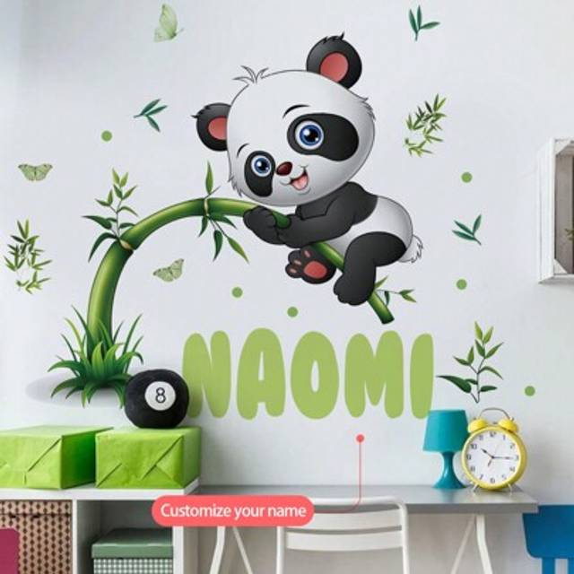 SHEIN 1pc Panda Bamboo Cartoon Wall Decal, Customizable Text Wall Sticker, Create Your Own Special Space, Bedroom/Living Room/Study Decor, Removable PVC Mat
