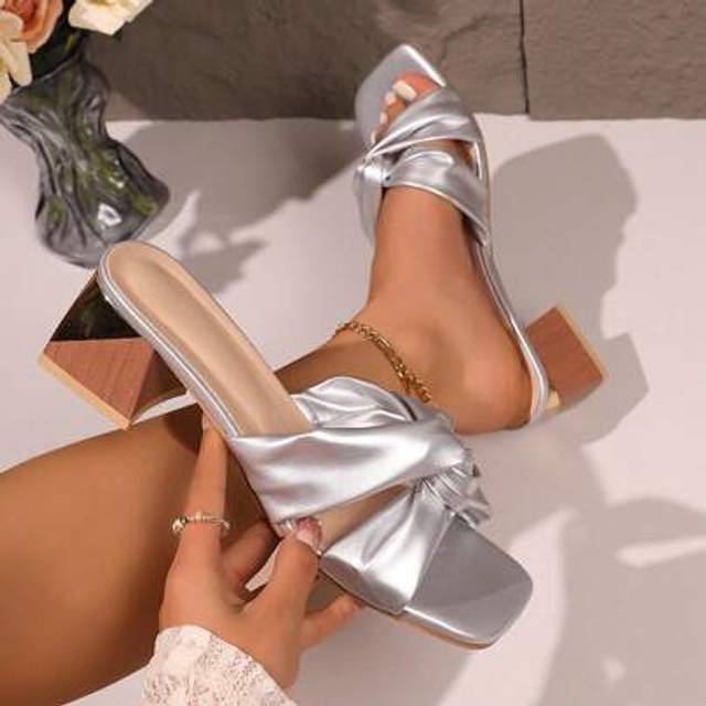 SHEIN Square-Toe Butterfly Accent Strappy High Heel Sandals, Elegant Design, Chunky Heel, Spring/Summer 2025