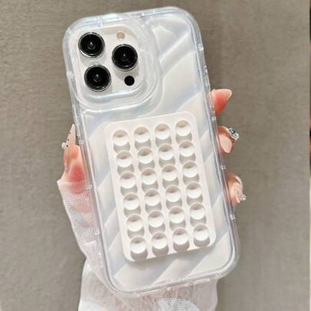 SHEIN 2pcs Transparent Inner Wave-Shaped Anti-Drop Material + Rectangular Jelly Suction Cup Stand Compatible With IPhone 16 Pro Max/16 Pro/16/15 Pro/15/14 P