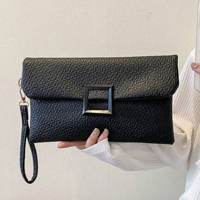 SHEIN Women&#39;s Solid Color PU Leather Clutch Bag, Fashion Envelope Design Wallet With Metal Circle Clasp, Vintage Large Capacity Square Mobile Phone Coin Pur