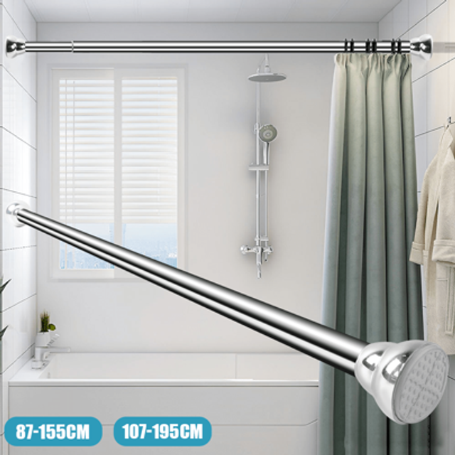 SHEIN Heavy Duty Extendable Telescopic Shower Curtain Pole Rail Rod Bath 87-155cm, Free Scaling, Non-Slip Base, Strong Bearing, Nail Free Mounting, Toughene