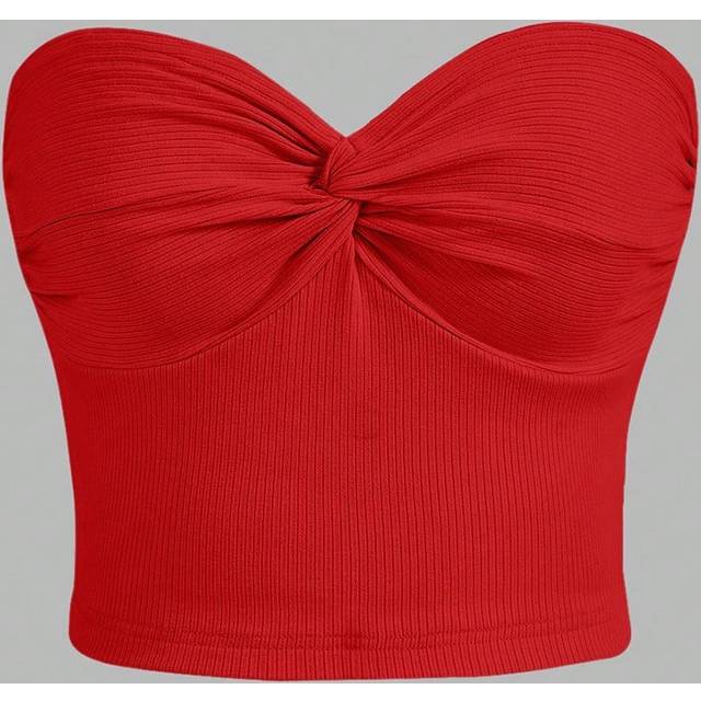 SHEIN Twist Front Ribbed Knit Tube Bodycon Red Top Red Tube Topbow Toptops Red