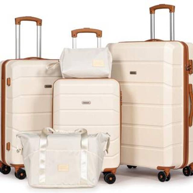 SHEIN Luggage Sets Of 5 Piece, Lightweight Trolley Travel Suitcase Set ABS Hard Shell With 4 Spinner Wheels TSA Lock For Man Women, 21&#34; + 24&#34; + 28&#34;+ Duffels