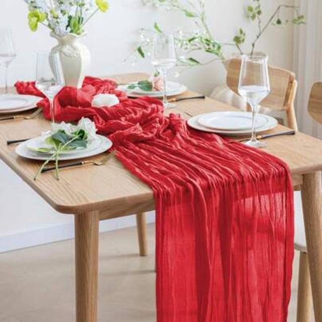 SHEIN 1pc Cheese Cloth Table Linen, Bohemian Sheer Tablecloth, Transparent Sheer Table Runner For Baby Shower, Wedding Bride, Birthday Party, Dining Table D