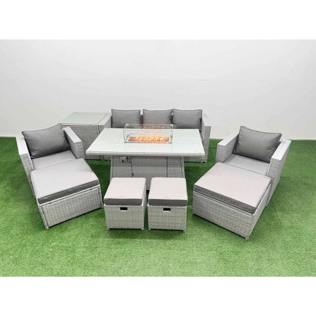 9 Seat PE Wicker Rattan Lounge Sofa Set Outdoor Garden Furniture Sets - Light Grey - One Size