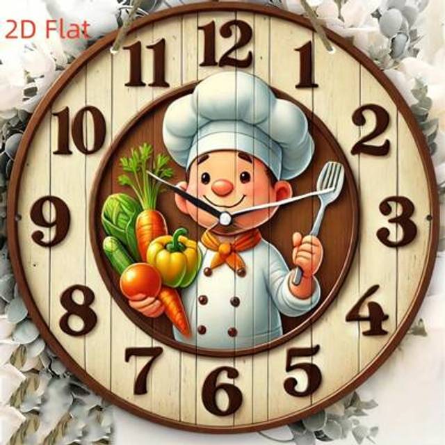 SHEIN 7.87&#34; 2D Wooden Airplane Hanging Decor, Modern Chef Theme Round Non-Electric Wall Clock, Flat Printed, Multipurpose, Wooden Crafted, No Text, Powerles