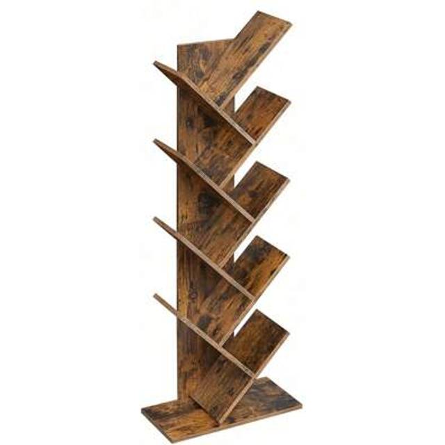 SHEIN Tree Bookshelf, 8-Tier Floor Standing Bookcase, With Wooden Shelves For Living Room, Home Office, Rustic Brown