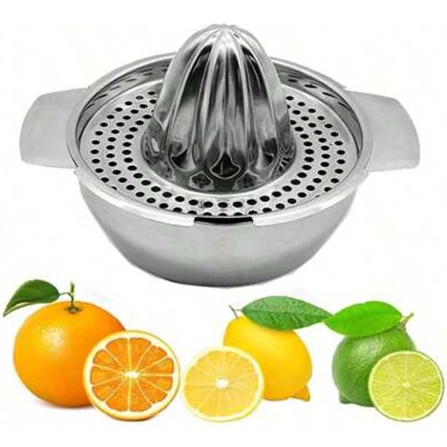 SHEIN 10oz Bowl,Citrus Lemon Orange Grapefruit Juicer Manual Squeezer Stainless Steel Robust Hand Juicer Reamer Rotation Press With Strainer 2 Pour Spouts,