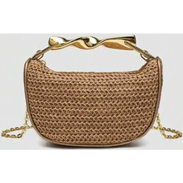 SHEIN 1pc Woven Summer Bag, Women Mini Crossbody Zip Woven Handbag With Metal Handle, Casual Ladies Straw Tote Shoulder Bag, Perfect For Beach Accessories,