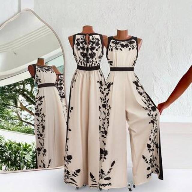 SHEIN Women&#39;s Elegant Backless Jumpsuit, Relaxed-Fit Loose Colorblock Printed Jumpsuit Women Summer Clothing Beach Vacation Outfits  Business Casual Woman
