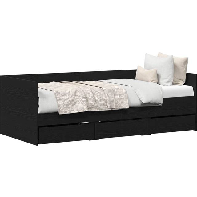 vidaXL Daybed Frame with Drawers Black oak 90 x 200 cm Engineered wood