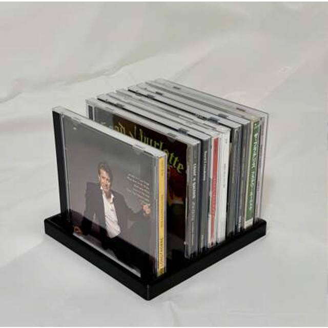 SHEIN Retro Style 3D Printed CD/DVD Storage Rack - Holds 12 Discs, Fashionable Black Plastic Storage Box For Desktops, Suitable For Music And Game Disc Coll