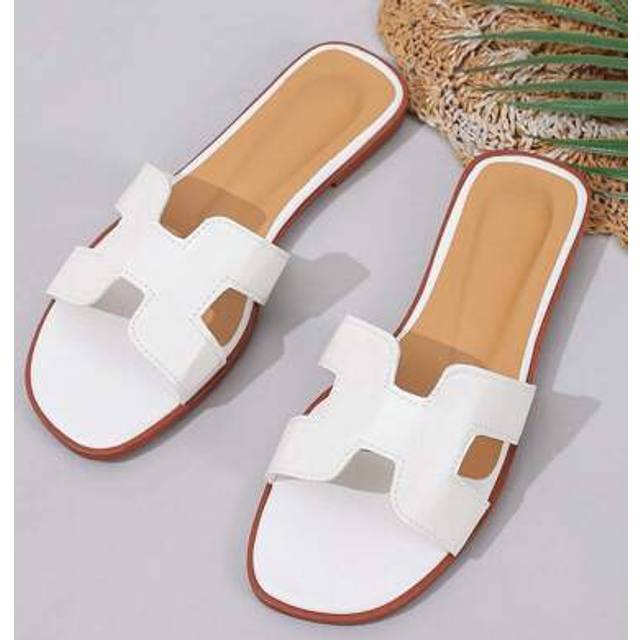 SHEIN Women&#39;s Summer Flat Slides, Square Toe H-Shape Daily Home Slippers