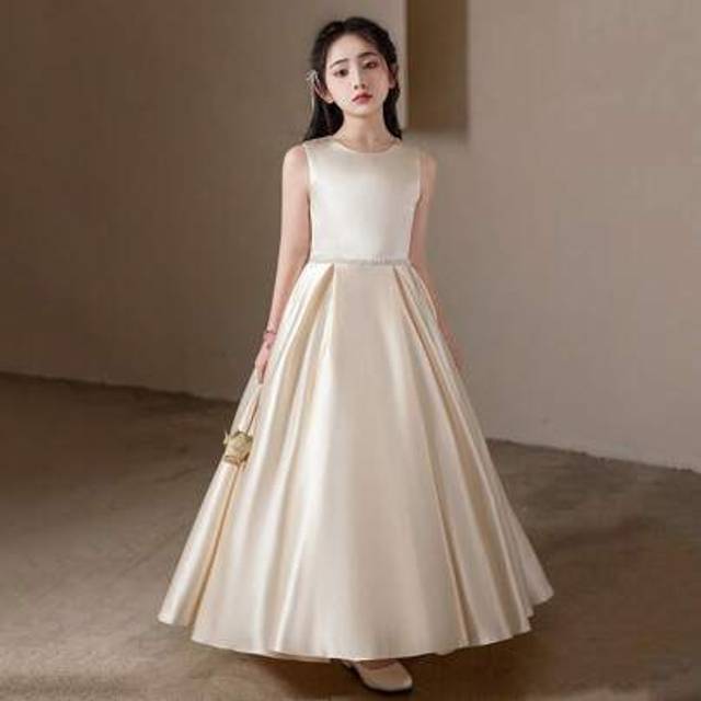 SHEIN Champagne Color Long Dress For Teen Girl Birthday Party, Wedding Bridesmaid Dress With Big Bow