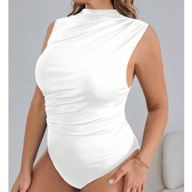 SHEIN Plus Size Summer Bodysuit For Women, Summer Outfits, Casual Curves Black Vest, Summer Clothes Women Tank Tops Women Bodysuits, Black Top Vest Top Rave