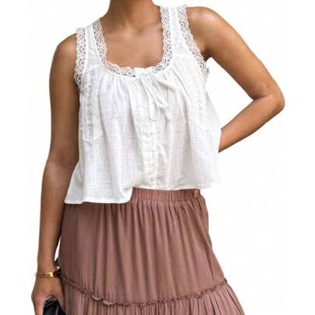 SHEIN Women Loose Tank Tops Casual Summer Lace Patchwork U-Neck Sleeveless Shirt Basic Vest Aesthetic Clothes For Streetwear