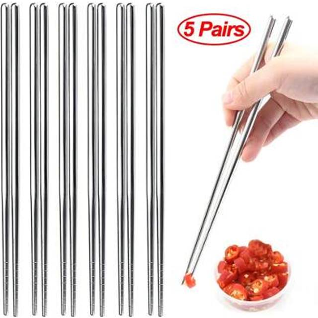 SHEIN 5 Pairs Of Reusable Stainless Steel Chinese Chopsticks With Anti-Slip Design - Perfect For Wedding, Birthday Party, Gathering And Table Decoration,Kit