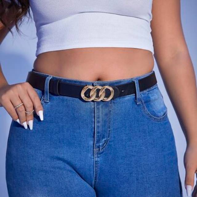 SHEIN 135CM Casual Geometric Buckle Plus Size Belt With Hole Punch For Jeans Pants Summer, School Fall, Autumn, Halloween