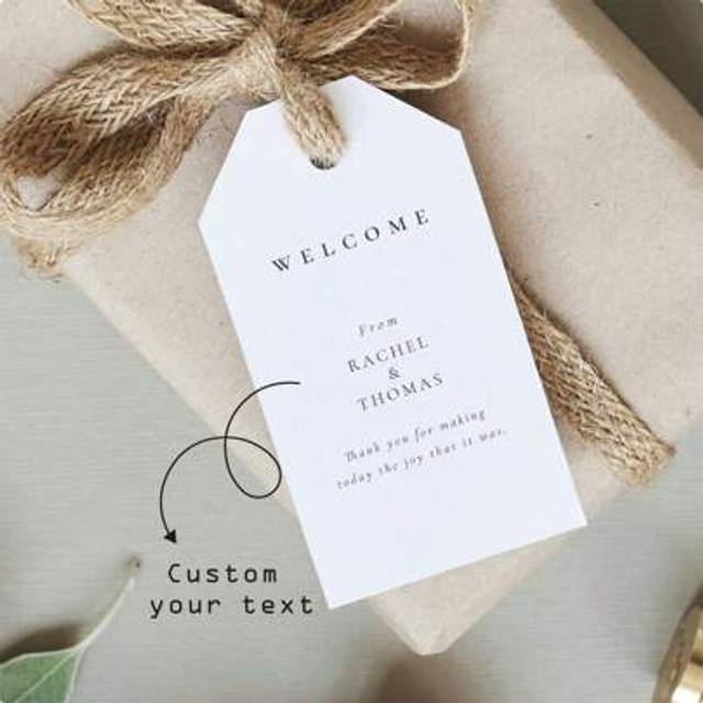 SHEIN 100pcs Custom Delicate Wedding Welcome Gift Tags Emerald Greenery Wedding Welcome Gift Tags Custom Wedding Favor Tags, Custom Personalized Thank You G