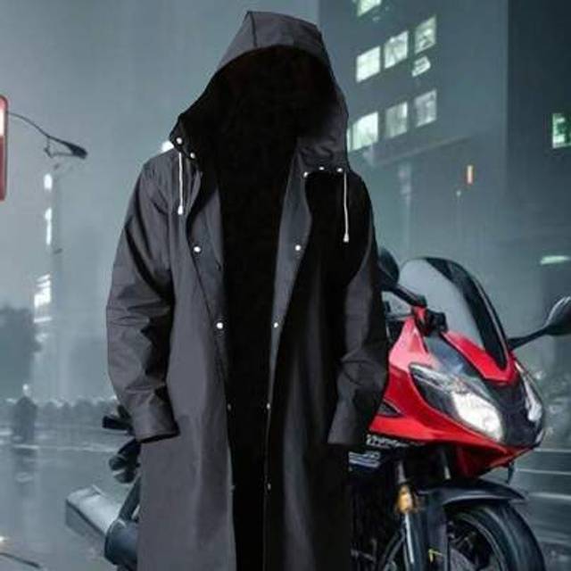 SHEIN 1 PC Men Black Waterproof Long Raincoat Rain Coat Hooded Trench Jacket Outdoor Hiking Motorcycle Rain Coat For School,Office,Household,Travel, Back To