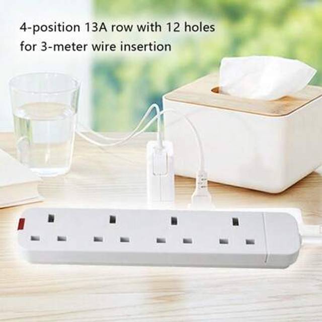 SHEIN 4 Way Mains Extension Lead Socket Gang Power 3M Metre Cable 13A Amps White