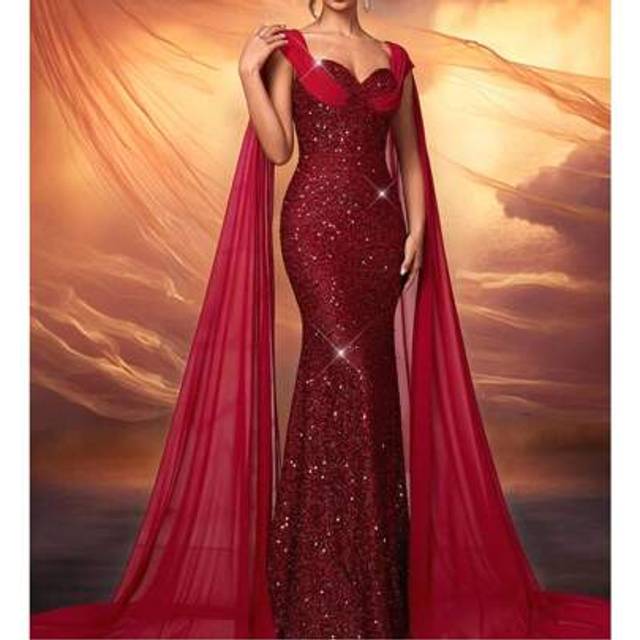 SHEIN Elegant Shiny Sequin Mermaid Dress - Suitable For Luxury Weddings, Galas, Award Ceremonies