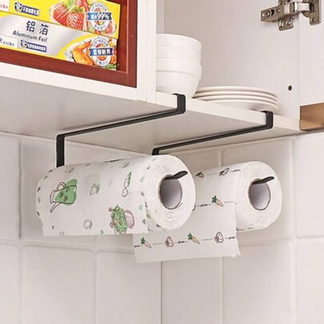 SHEIN 1/2pcs Free Hanging Organizer Kitchen Paper Towel Holder Cabinet Slouchy Paper Roll Holder Cling Film Rag Shelf