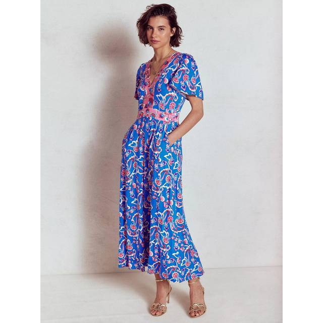 Boden Ellie Floral Flutter Maxi Tea Dress, Blue/Multi