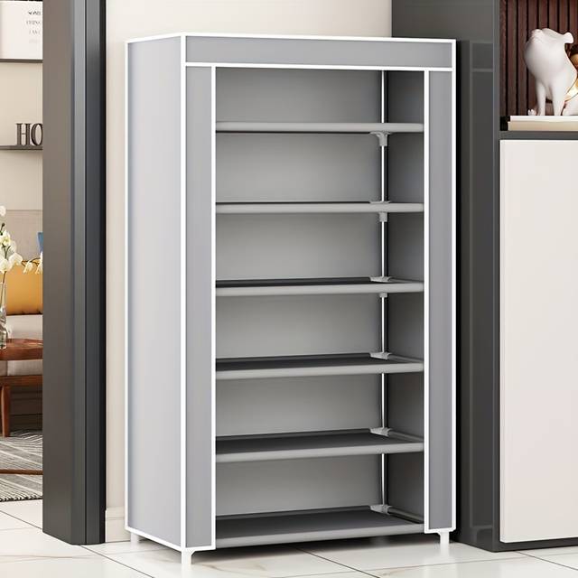 TEMU 1pc Large Capacity Metal Shoe Rack With Dustproof Cover - Multi-tier Storage Organizer For Home, Office, Garage | Space-saving, Easy Assembly, Iron Construction, Shoe Storage Organizer