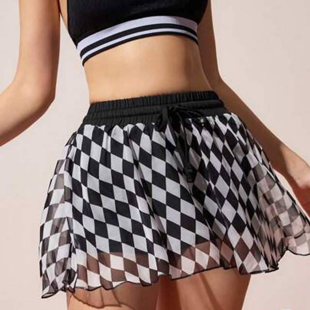 SHEIN Women&#39;s Casual Sports Diamond Print Elastic Waist Skorts
