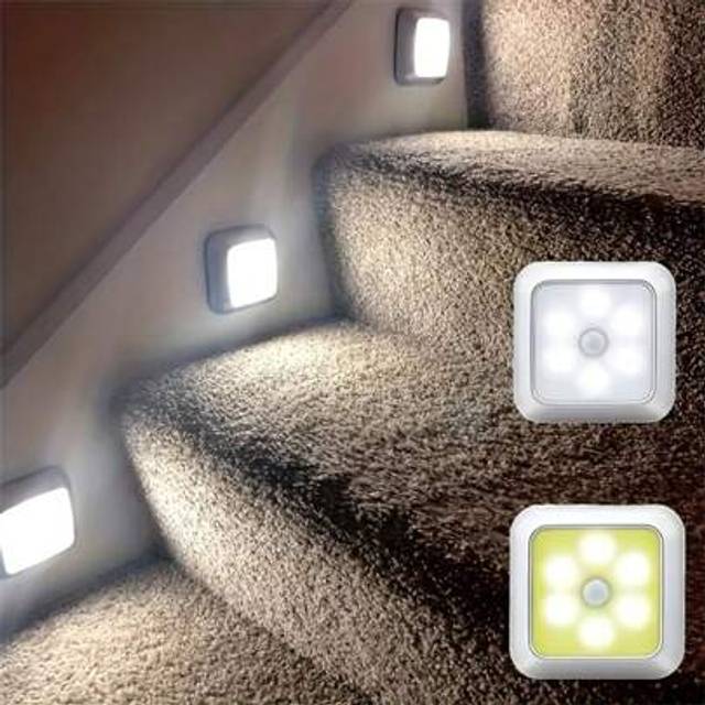 SHEIN 1pc/3pcs Auto Motion Sensor LED Night Light, Wireless Wall Lamp, Battery Operated, Energy Saving, For Stairs, Cabinet, Bathroom, Steps, Bedroom, Corri