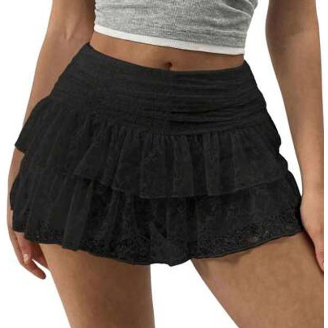 SHEIN Women&#39;s Summer Lace Floral Skirt High Rise Tiered Ruffled Flowy Short Mini A Line Skirt Streetwear