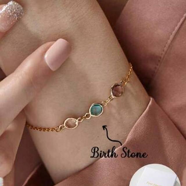 SHEIN An Elegant And Romantic Custom 12 Color Birthstone Stainless Steel Bracelet, Elegant And Exquisite, Suitable For Women&#39;s Beautiful And Versatile Fashi