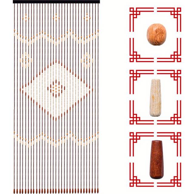 TEMU 90*190cm Wooden Beaded Bamboo Door Curtain Summer Blind Fly Screen