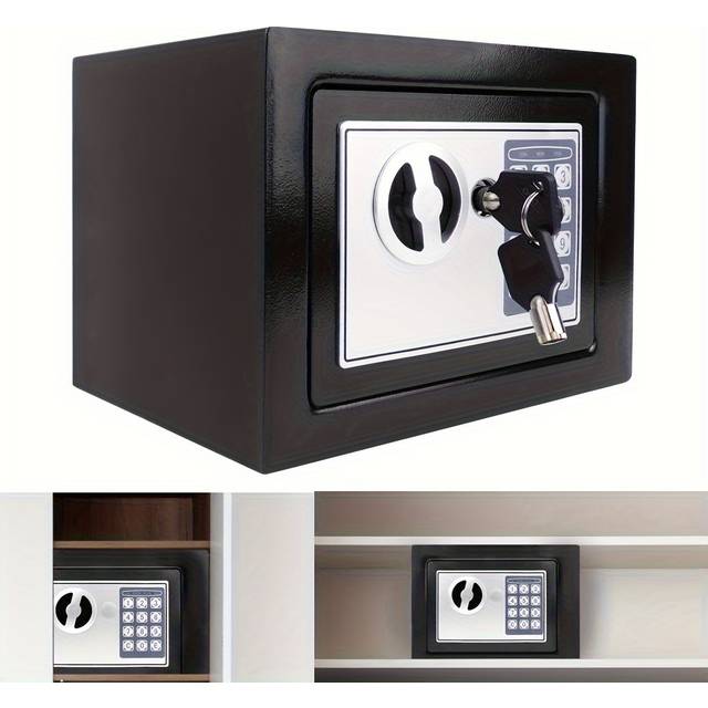 TEMU 4.6l Home Digital Safe Electronic Cabinet Safes Cash Box Wall Safe With Key, Money Box Wall Mounted For Office Hotel 230mmx170mmx170mm-black
