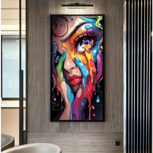 TEMU 5d Colorful Girl Adult Diamond Painting Kit, Round Rhinestones Art Set, Full Canvas Crystal Embroidery Wall Decor Gift 15.7x27.5 Inches